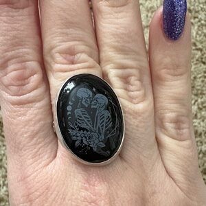 Sterling Silver Size 8 Black Skeleton Love Cameo Ring - NWOT